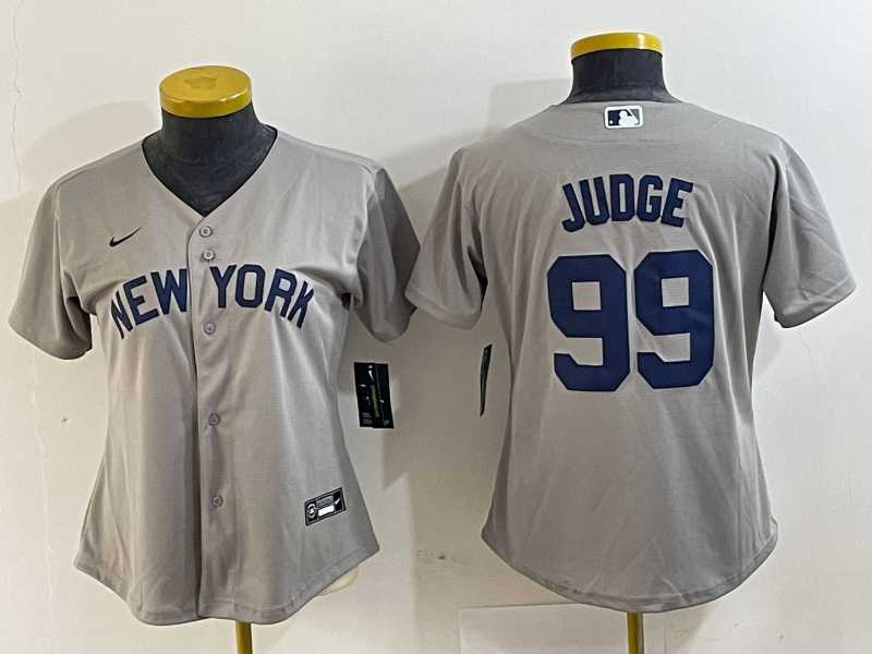 Women%27s New York Yankees #99 Aaron Judge Name 2021 Grey Field of Dreams Cool Base Stitched Jersey->mlb womens jerseys->MLB Jersey